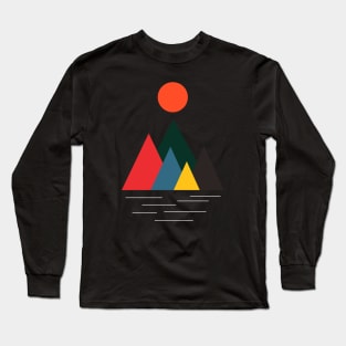 Minimalist Abstract Nature Art #48 Geometric, Linear, Colorful Mountains with Gentle Still Water Long Sleeve T-Shirt